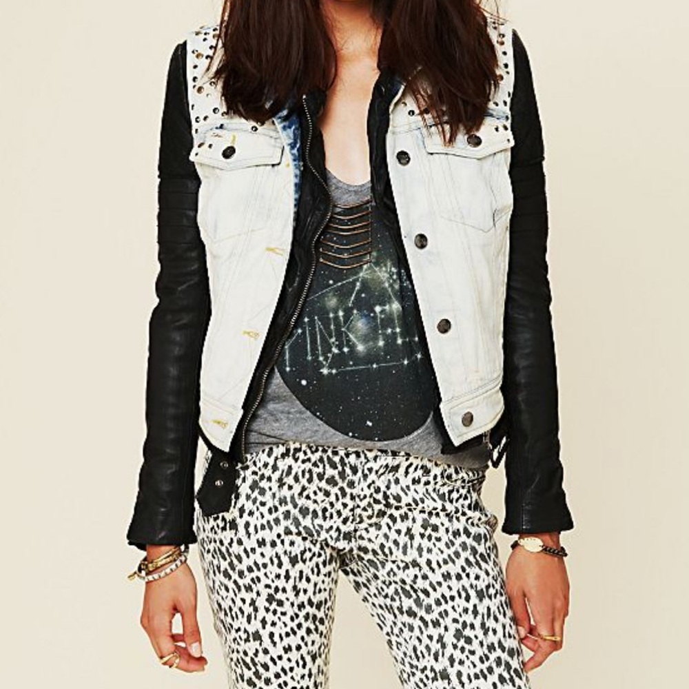 Free People denim stud vest size medium
